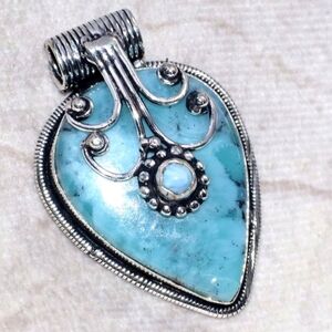 Larimar Gemstone 925 Sterling Silver Handmade Cap Pendant Necklace